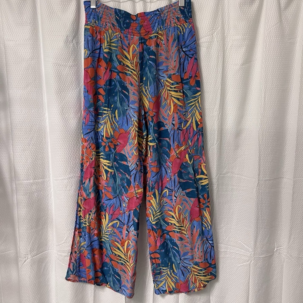 Kona Sol Women's Multi Wide Leg Pants Split Leg Resort Wear Beach Travel S - EC